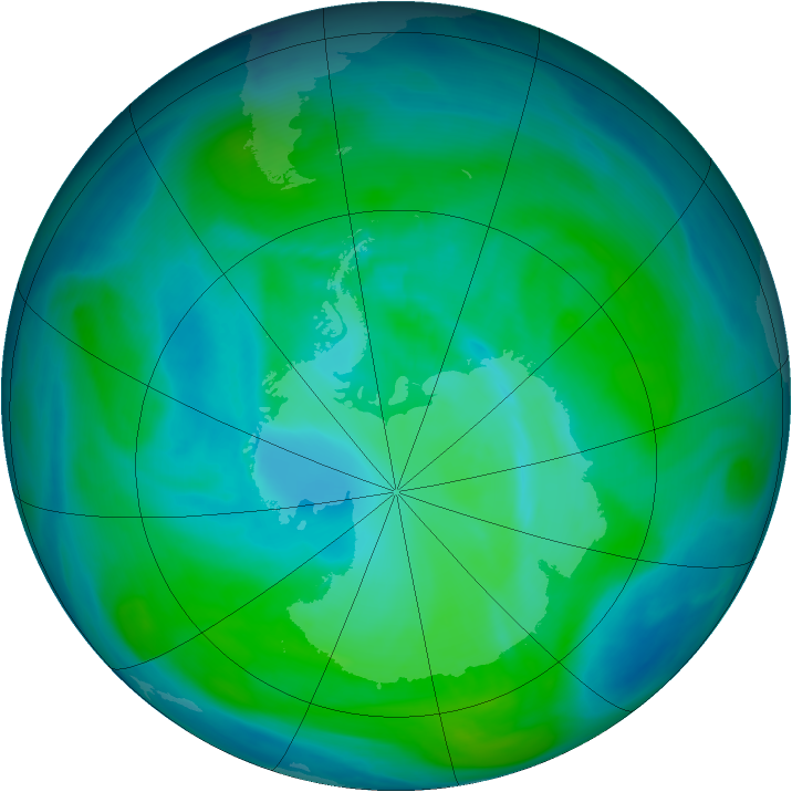 Antarctic ozone map for 09 January 2008